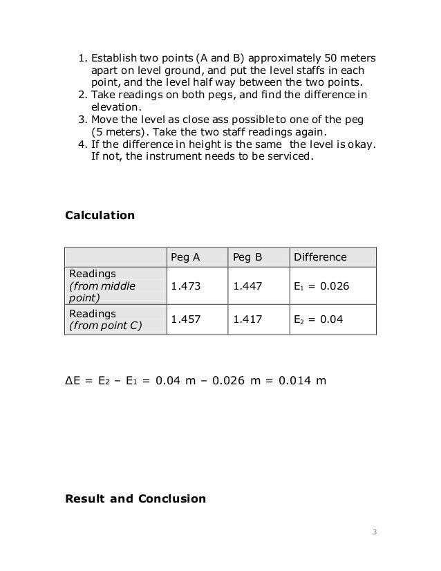 transit calibration procedure levelling report